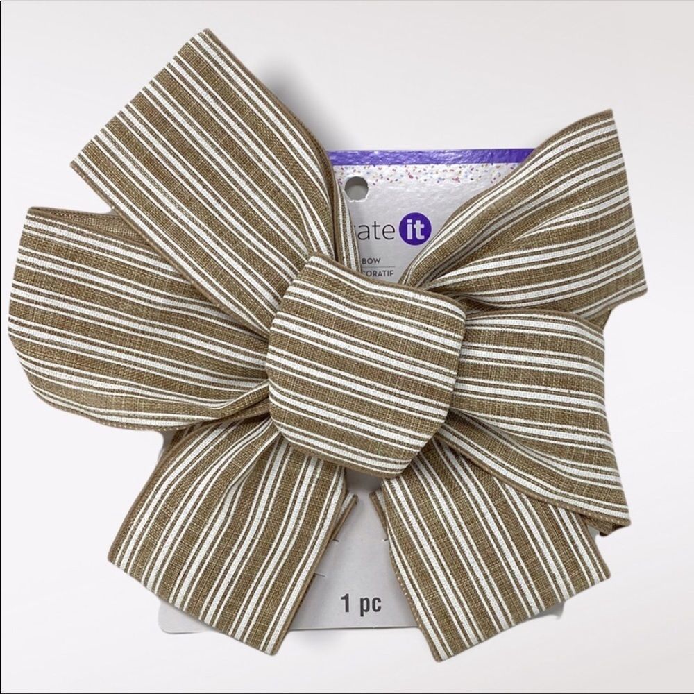 🆕 CELEBRATE IT | Tan and White Striped Wired Bow